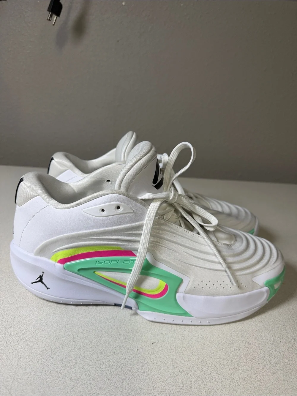 Nike White Sneakers with Mint Green and Neon Pink Accents
